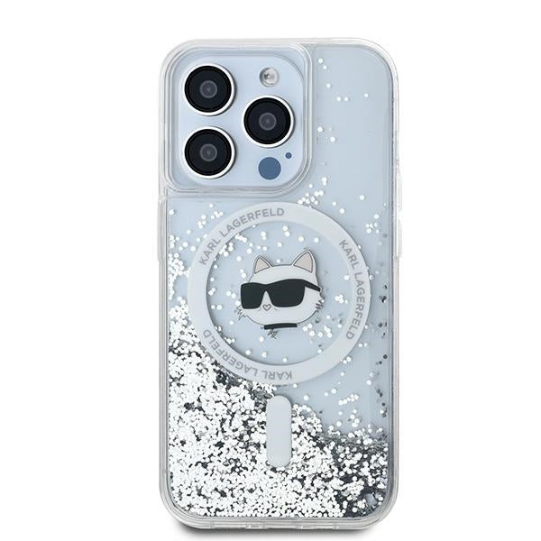 MagSafe-skal för Apple iPhone 15 Pro Max, Karl Lagerfeld, Liquid Glitter Choupette Head, Transparent