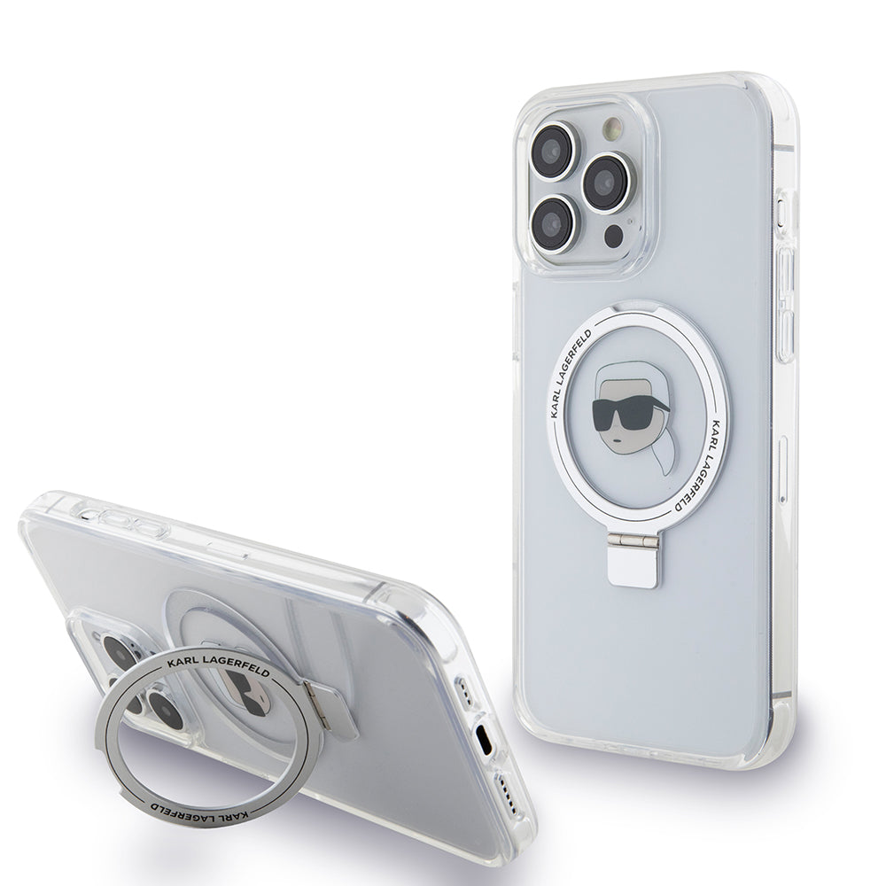 MagSafe-skal för Apple iPhone 15 Pro Max, Karl Lagerfeld, Ring Stand Karl's Head, Vit