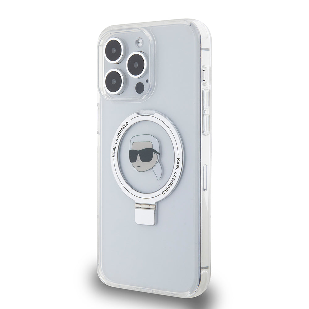 MagSafe-skal för Apple iPhone 15 Pro Max, Karl Lagerfeld, Ring Stand Karl's Head, Vit
