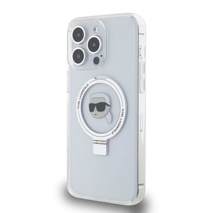 MagSafe-skal för Apple iPhone 15 Pro Max, Karl Lagerfeld, Ring Stand Karl's Head, Vit