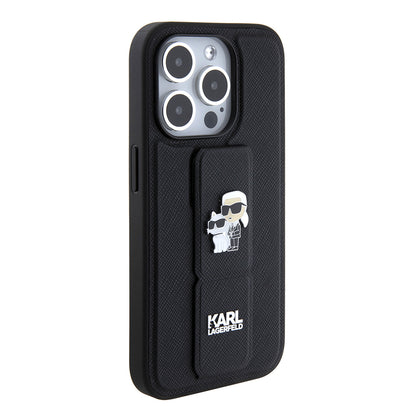 MagSafe-fodral för Apple iPhone 15 Pro Max, Karl Lagerfeld, Saffiano Gripstand Karl & Choupette, Svart
