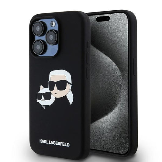 MagSafe Case for Apple iPhone 15 Pro Max, Karl Lagerfeld, Karl & Choupette Silicone, Black