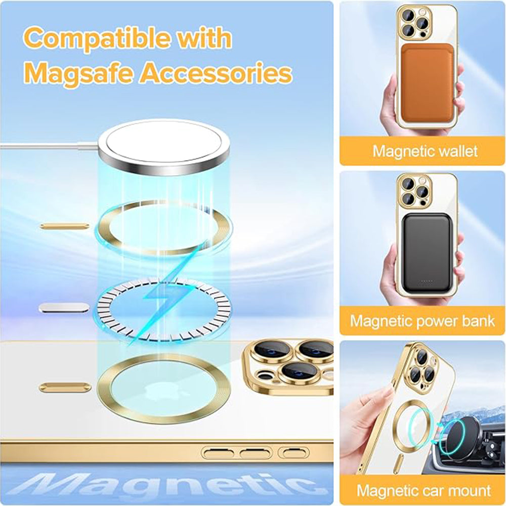 MagSafe-fodral för Apple iPhone 15 Pro Max, Techsuit, Luxury Crystal, Guld