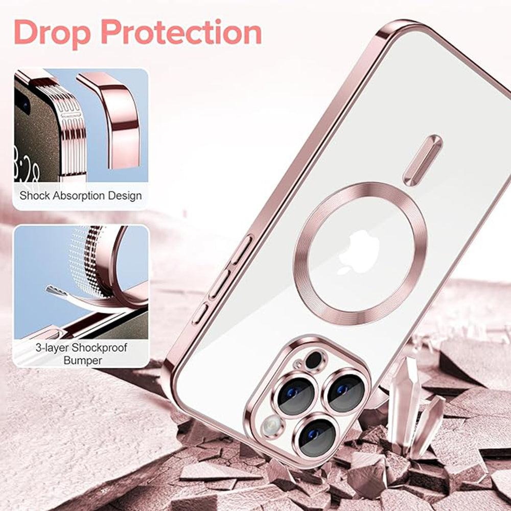 MagSafe-fodral för Apple iPhone 15 Pro Max, Techsuit, Luxury Crystal, Rosa