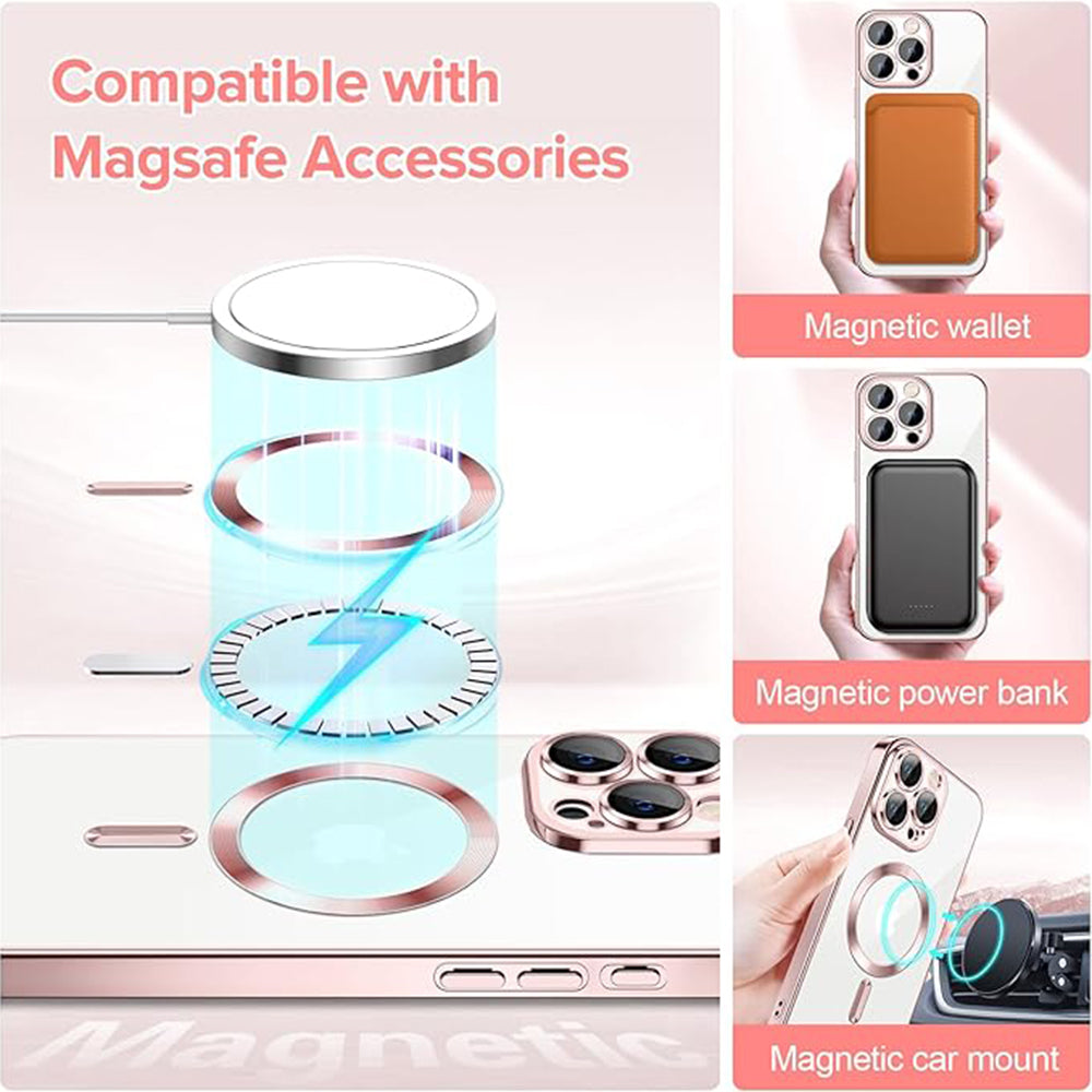 MagSafe-fodral för Apple iPhone 15 Pro Max, Techsuit, Luxury Crystal, Rosa