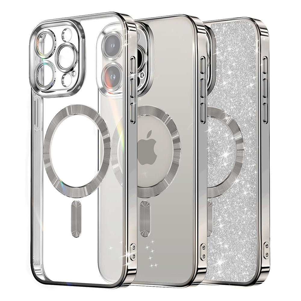 MagSafe-fodral för Apple iPhone 15 Pro Max, Techsuit, Luxury Glitter, Silver