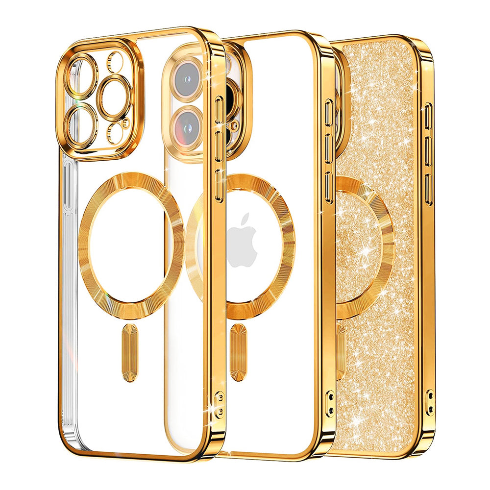 MagSafe-fodral för Apple iPhone 15 Pro Max, Techsuit, Luxury Glitter, Guld