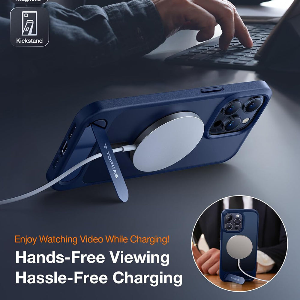 MagSafe Case for Apple iPhone 15 Pro Max, Torras, Pstand, Navy Blue