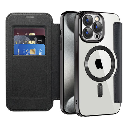 MagSafe Case for Apple iPhone 15 Pro, Techsuit, SmartMag Book, Black