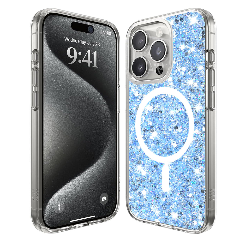 MagSafe-fodral för Apple iPhone 15 Pro, Techsuit, Glittrande Glitter, Blå