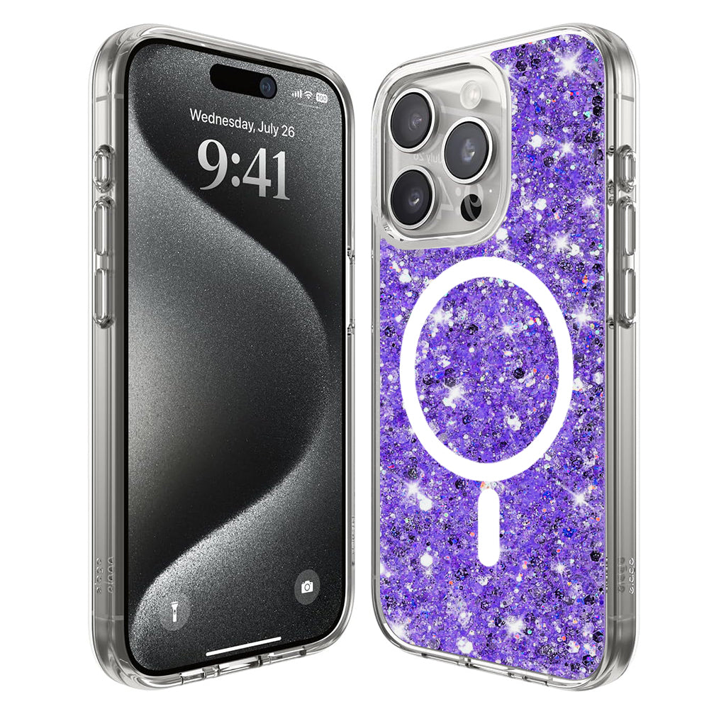 MagSafe-fodral för Apple iPhone 15 Pro, Techsuit, Glittrande Glitter, Lila