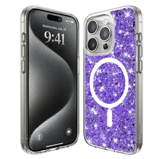 MagSafe-fodral för Apple iPhone 15 Pro, Techsuit, Glittrande Glitter, Lila