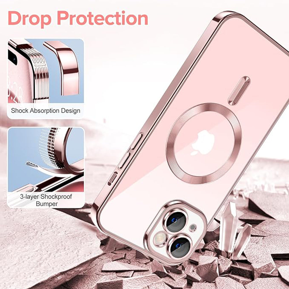 MagSafe-fodral för Apple iPhone 15, Techsuit, Luxury Crystal, Rosa