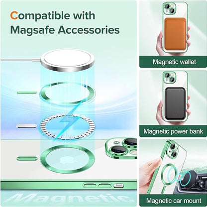 MagSafe-fodral för Apple iPhone 15, Techsuit, Luxury Crystal, Ljusgrön