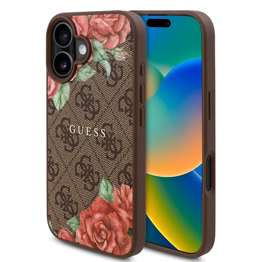 MagSafe-skal för Apple iPhone 16, Guess, 4G Flowers Print, Brun