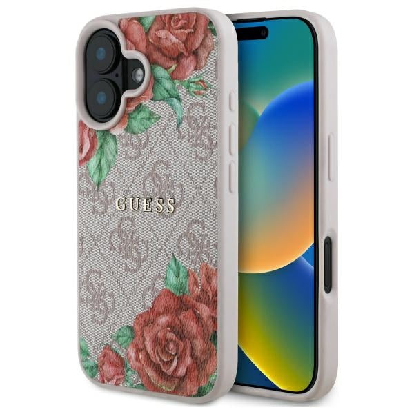 MagSafe-skal för Apple iPhone 16, Guess, 4G Flowers Print, Rosa