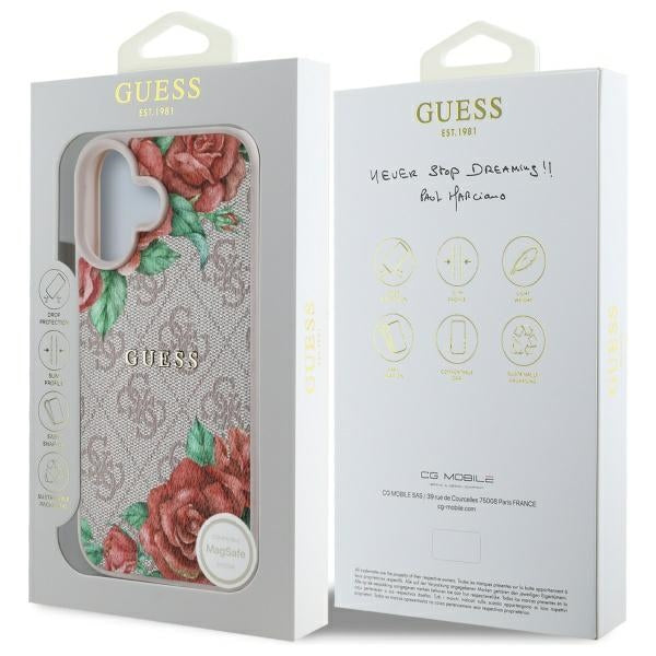 MagSafe-skal för Apple iPhone 16, Guess, 4G Flowers Print, Rosa