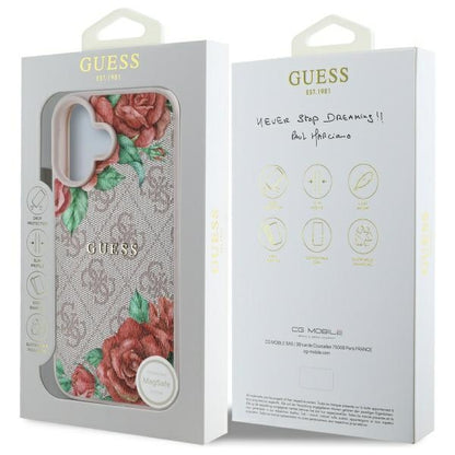 MagSafe-skal för Apple iPhone 16, Guess, 4G Flowers Print, Rosa