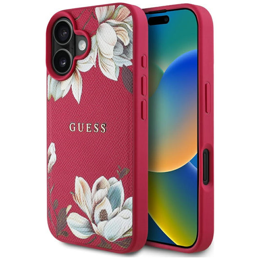 MagSafe-skal för Apple iPhone 16, Guess, Grained Flowers, Fuchsia