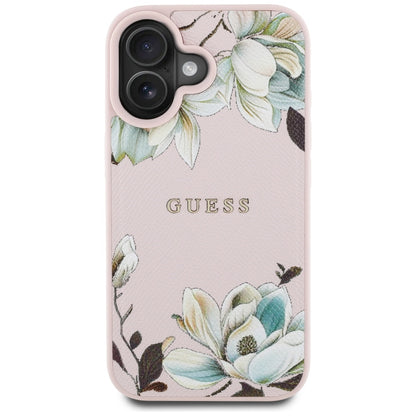 MagSafe Case for Apple iPhone 16, Guess, Grained Flowers, Pink