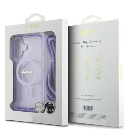 MagSafe-fodral för Apple iPhone 16, Guess, IML Crossbody Cord Script, Lila