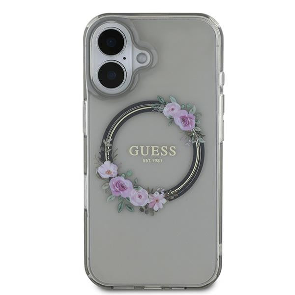 MagSafe-skal för Apple iPhone 16, Guess, IML Flowers Wreath, Svart