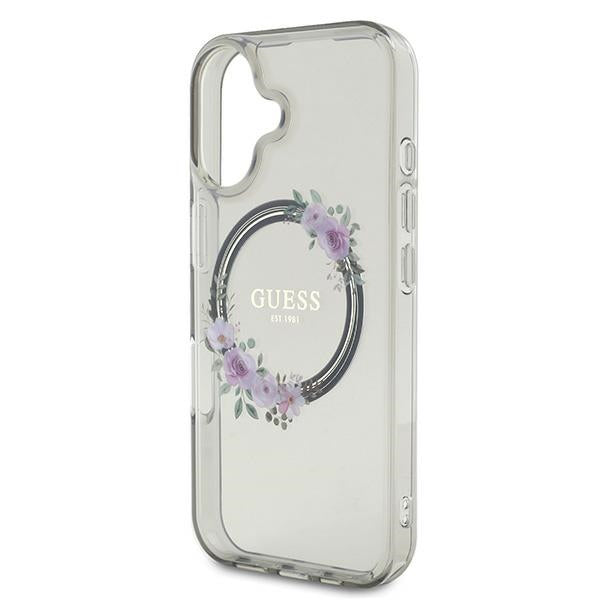 MagSafe-skal för Apple iPhone 16, Guess, IML Flowers Wreath, Svart