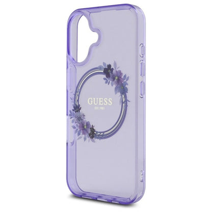MagSafe Case for Apple iPhone 16, Guess, IML Flowers Wreath, Pink