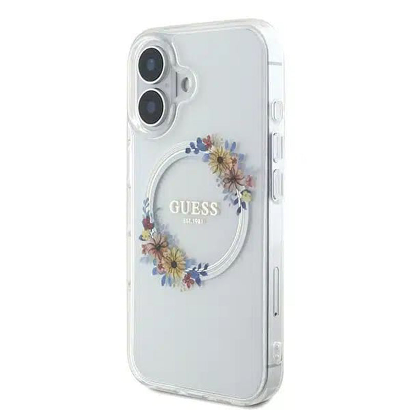 MagSafe-skal för Apple iPhone 16, Guess, IML Flowers Wreath, Transparent