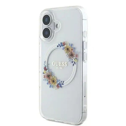 MagSafe-skal för Apple iPhone 16, Guess, IML Flowers Wreath, Transparent