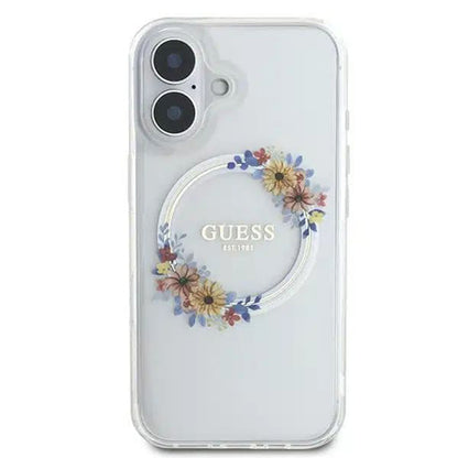 MagSafe-skal för Apple iPhone 16, Guess, IML Flowers Wreath, Transparent