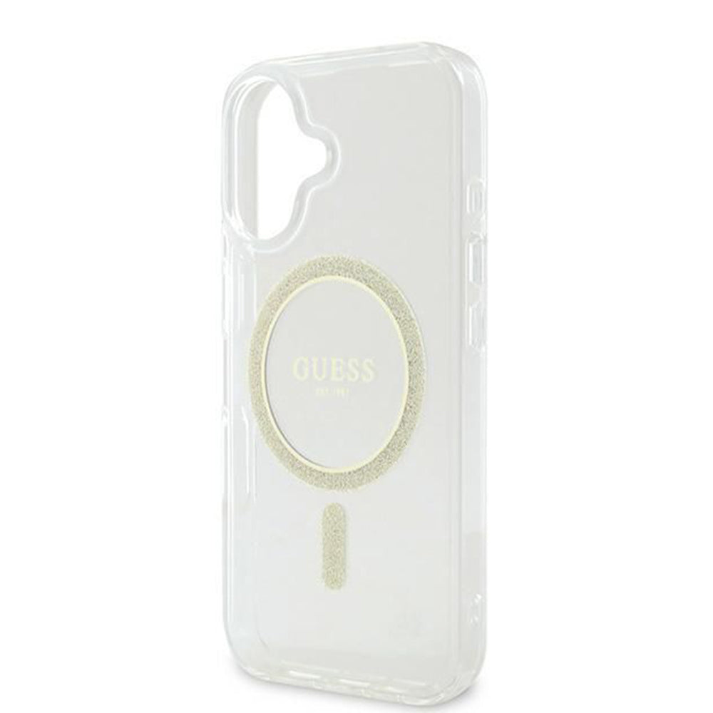 MagSafe Case for Apple iPhone 16, Guess, IML Glitter Circle, Transparent