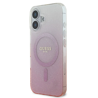 MagSafe Case for Apple iPhone 16, Guess, IML Glitter Gradient, Pink