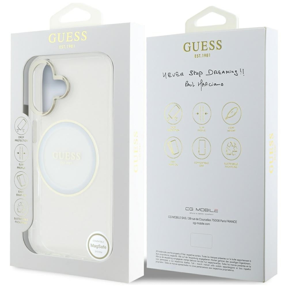 MagSafe-skal för Apple iPhone 16, Guess, IML Metal Colored Circle, Vit