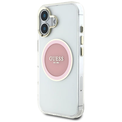 MagSafe Case for Apple iPhone 16, Guess, IML Metal Colored Circle, Pink