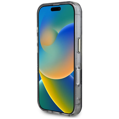 MagSafe-skal för Apple iPhone 16, Guess, IML Metal Glitter Flowers Triangle, Svart