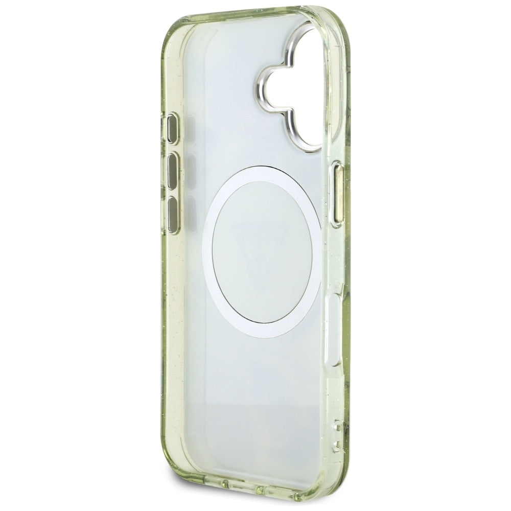 MagSafe-skal för Apple iPhone 16, Guess, IML Metal Glitter Flowers Triangle, Grön