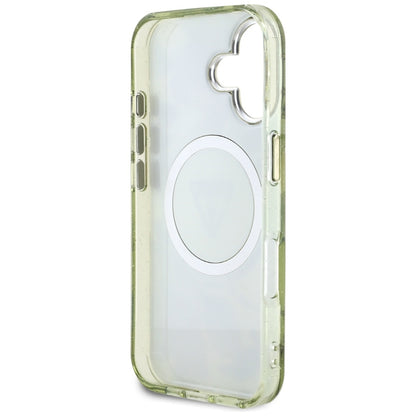 MagSafe-skal för Apple iPhone 16, Guess, IML Metal Glitter Flowers Triangle, Grön