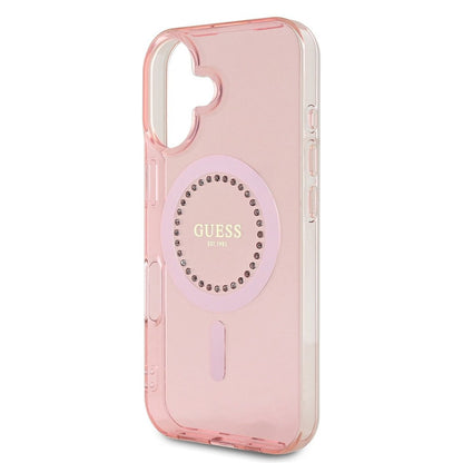 MagSafe Case for Apple iPhone 16, Guess, IML Rhinestones Ring, Pink GUHMP16SPFTDTEP