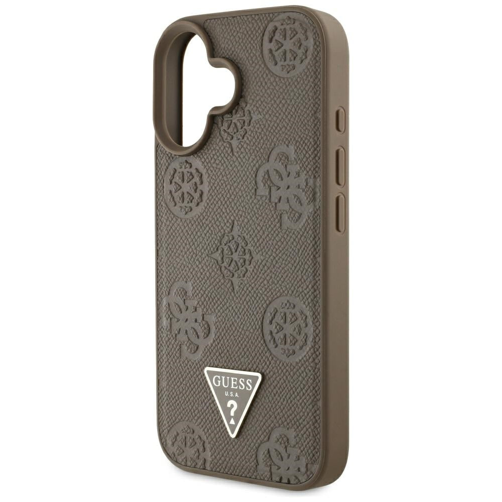 MagSafe-skal för Apple iPhone 16, Guess, Peony Grained Hot Stamp Triangle, Brun