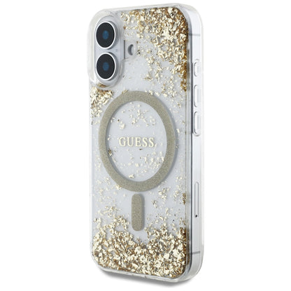 MagSafe-skal för Apple iPhone 16, Guess, Resin Bottom Glitter, Guld