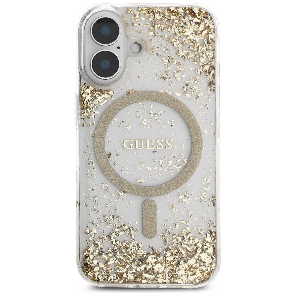 MagSafe-skal för Apple iPhone 16, Guess, Resin Bottom Glitter, Guld