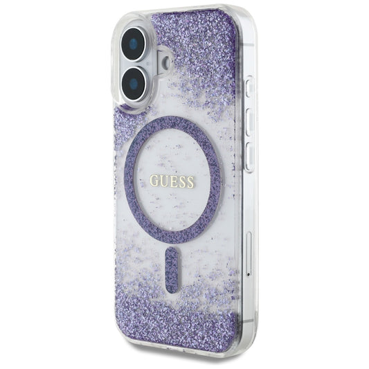 MagSafe-skal för Apple iPhone 16, Guess, Resin Bottom Glitter, Lila
