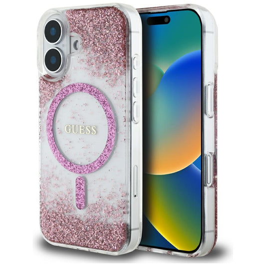 MagSafe-skal för Apple iPhone 16, Guess, Resin Bottom Glitter, Rosa