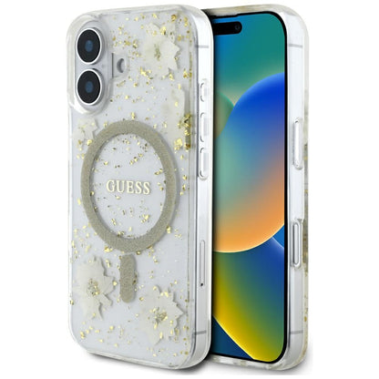 MagSafe-fodral för Apple iPhone 16, Guess, Resin Flowers and Glitter, Beige
