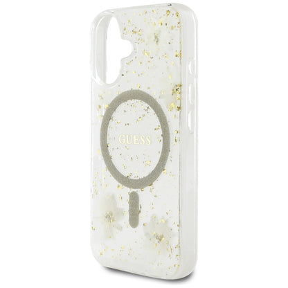 MagSafe-fodral för Apple iPhone 16, Guess, Resin Flowers and Glitter, Beige