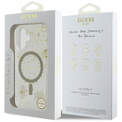 MagSafe-fodral för Apple iPhone 16, Guess, Resin Flowers and Glitter, Beige