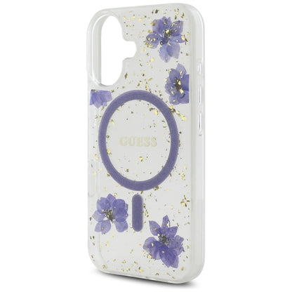 MagSafe-skal för Apple iPhone 16, Guess, Resin Flowers and Glitter, Lila
