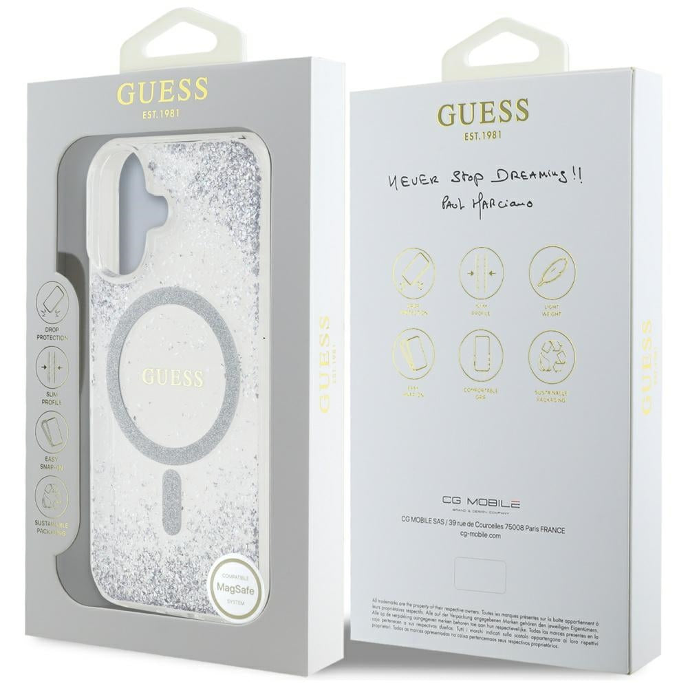 MagSafe-skal för Apple iPhone 16, Guess, Resin Gradient Glitter, Silver