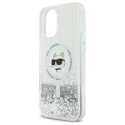 MagSafe Case for Apple iPhone 16, Karl Lagerfeld, Glitter Liquid Choupette Head, Transparent